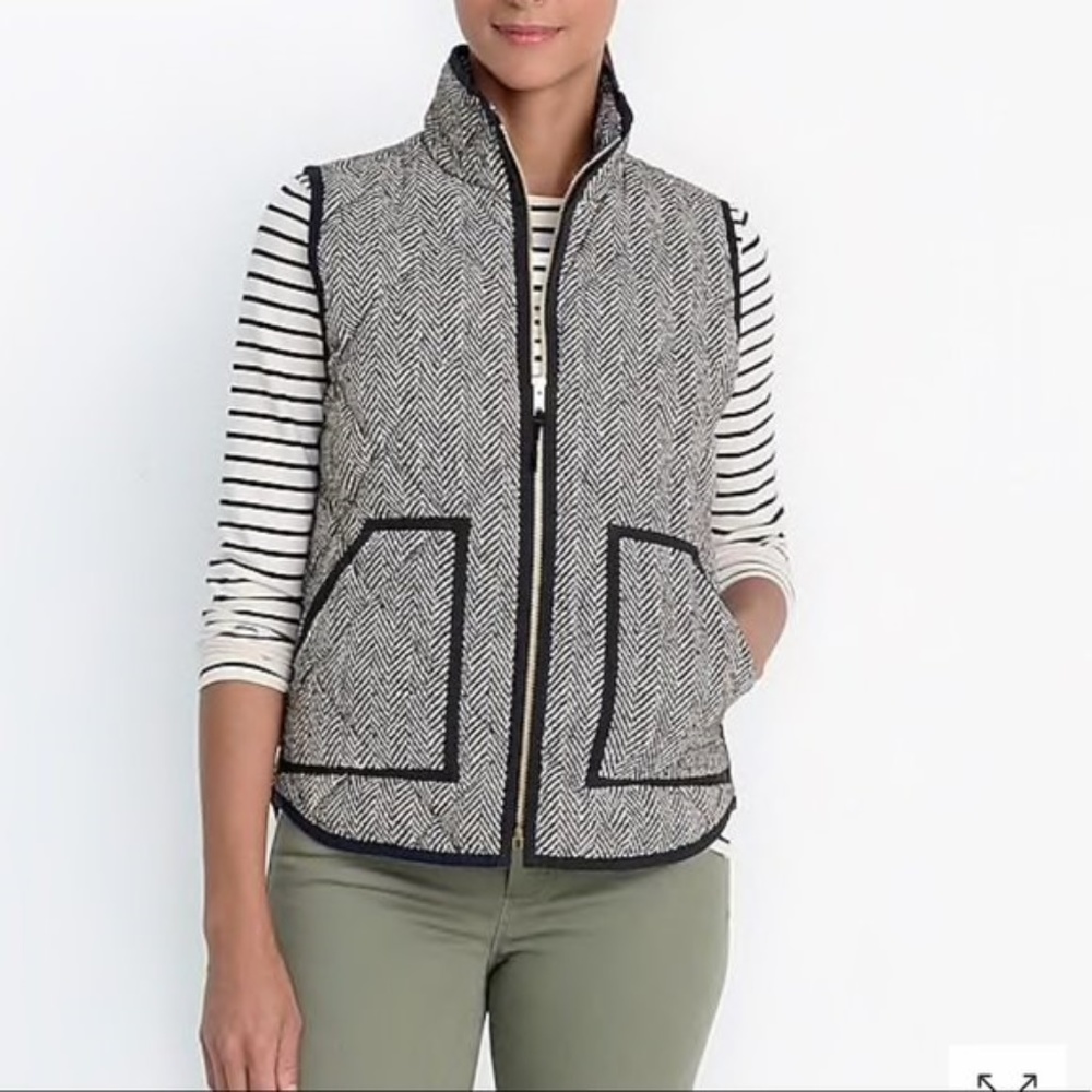 J. Crew Herringbone Black Puffer Vest (NWOT)
